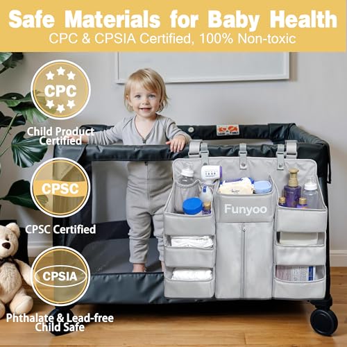Image of Baby Hanging Diaper Organizer for Changing Table and Crib - Holds 70+ Diapers & Essentials, Heavy Duty Stacker Storage for Playard, 22.4 inch L x 18.1 inch W x 5.9 inch H