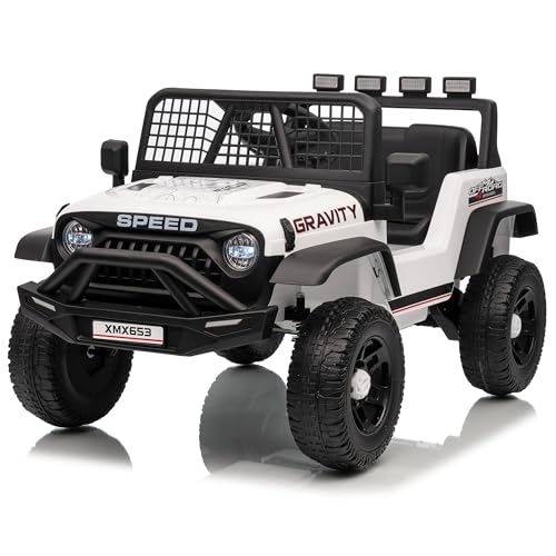 GarveeLife 12V Kids Electric Ride On Truck with Remote Control Ride On Toy for Toddler Boys & Girls Bluetooth Music Player LED Lights(White) by GarveeLife - Used condition - US$152.05