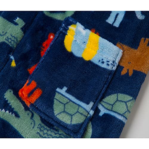 Danlaru Boys Girls Bathrobes,Toddler Kids Hooded Robes Children's Flannel Bathrobes (Navy Animal, 6 Years) #TOP4