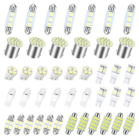AUCELI 42 Pcs Car LED Bulbs, Auto Interior Light Kit Set, Super Bright T10 31 mm 36 mm 41 mm Replacement Bulb, Indoor Dome Map License Trunk License Plate White Lights Cover