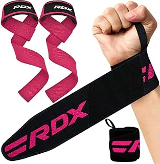 RDX Weight Lifting Wrist Wraps with Gym Straps, Elasticated 18 Cotton Wrap, 60CM Anti Slip Workout Strap Support, Bodybuilding Deadlifting Powerlifting Fitness Gymnastics Strength Training, Men Women