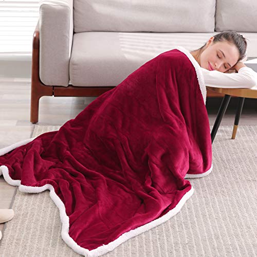 Electric Blanket Heated Throw Flannel & Sherpa Fast Heating 50 x 60, ETL Certification with 4 Heating Levels & 3 Hours Auto-Off Timing Settings, Home Use & Machine Washable,Red(HLHB-TH-FL-RW)