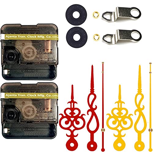 Image of Combo 2 of Ajanta Mfg. Battery Operated Plastic Ticking Wall Clock Movement Machine with Hands (Maroon,Gold)