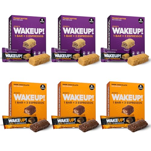 Image of WAKE UP! Caffeinated Protein Bars - VALUE PACK - 6 Cartons (36 Bars) 3 Peanut Butter & 3 Dark Chocolate Proprietary Blend with 350mg Caffeine (1 Bar = 3 Espressos) Boosts Focus & Clarity - Gluten-Free, Vegetarian, Kosher
