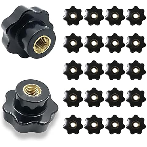 Zasjon Female Thread Clamping Knob, 20 Pcs Star Knob Grip Handle Plastic Knob Nut Star Head Knob Knurled Knob Black Clamping Knob M5 x 25 Through Hole Knob for Mechanical Equipment Cover
