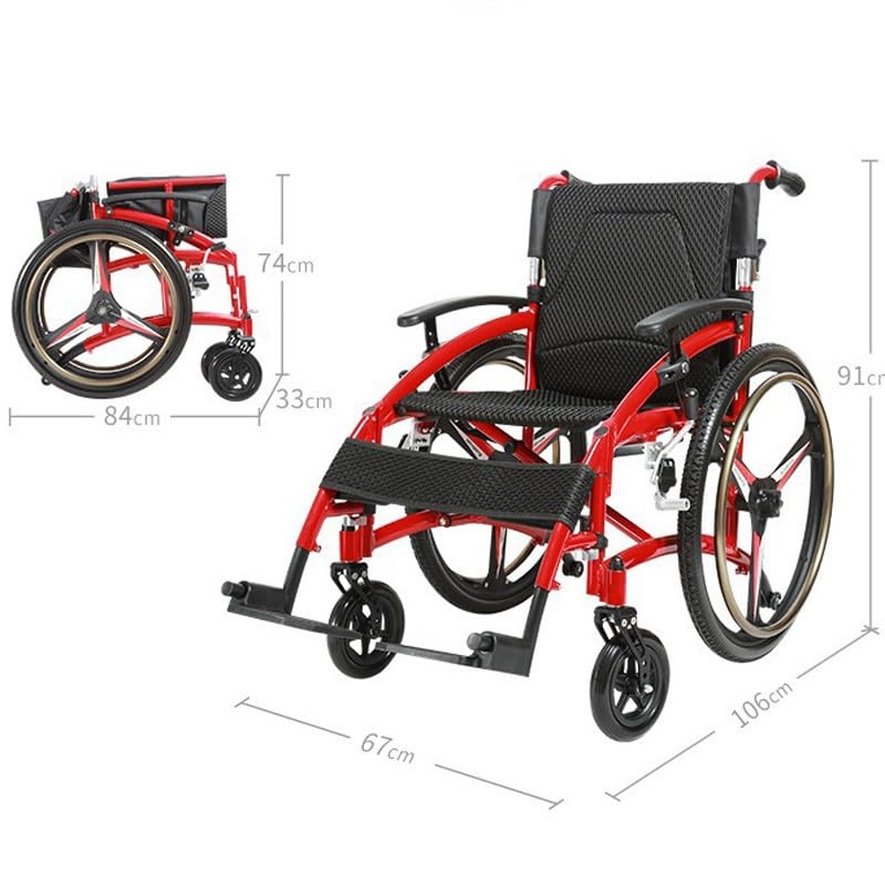 Ultra Light Wheelchair for Adults, Transport Wheelchair Lightweight Foldable, Sports Wheelchair with Double Hand Brakes, Self-Propelled All-Terrain Travel Wheelchair