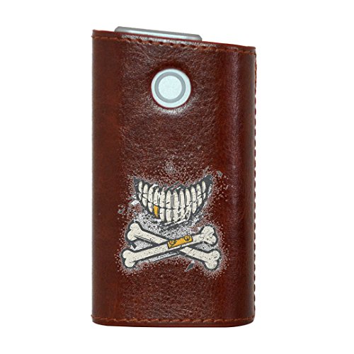 glo グロー グロウ 専用 レザーケース レザーカバー タバコ ケース カバー 合皮 ハードケース カバー 収納 デザイン 革 皮 BROWN ブラウン スカル かっこいい おしゃれ 011921