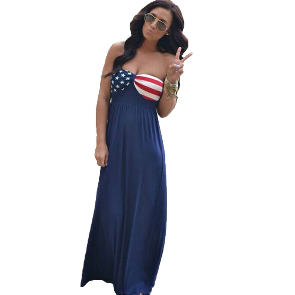 Women's American Flag Printing Sexy Backless Dress Bra Skirt SHUIANGRAN Large