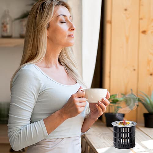 Resin Incense Burner To Use With Tealight, Iron In Black, Height 3.15 Inch #TOP3