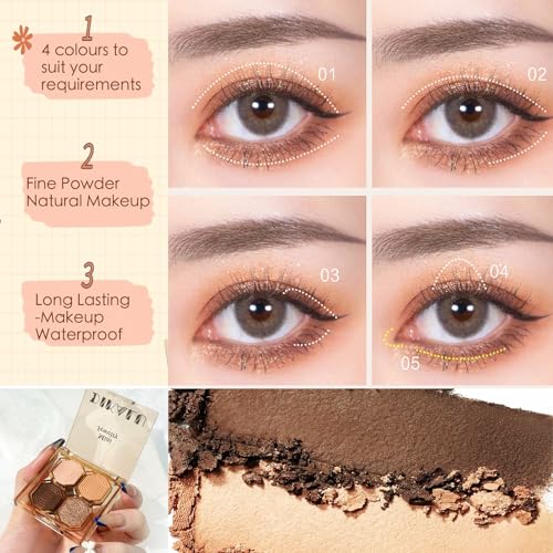 Eyeshadow Palette, Brown Glitter Eye Shadow Pallets for Women Nude Matte Shimmer Smokey Eye Shadows Makeup High Pigmented Long Lasting Eyeshadow Palettes - Image 5