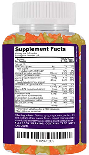 Clinical Daily Complete Kids Multivitamin Daily Gummy Supplement For Brain, Vision, Bone And Immune Health. Vitamins A, C, E,D,B6,B12, Folate, Biotin, Essential Minerals. 90 Gluten Free Yummy Gummies #TOP5
