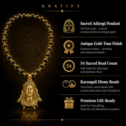 Image of Gratify Original Karungali Mala 54 Beads (7mm) for Men & Women | Authentic Black Ebony Wood Mala with Gold Plated Metal Caps | Spiritual Necklace for Meditation, Prayer, Energy Balance & Positive Vibes