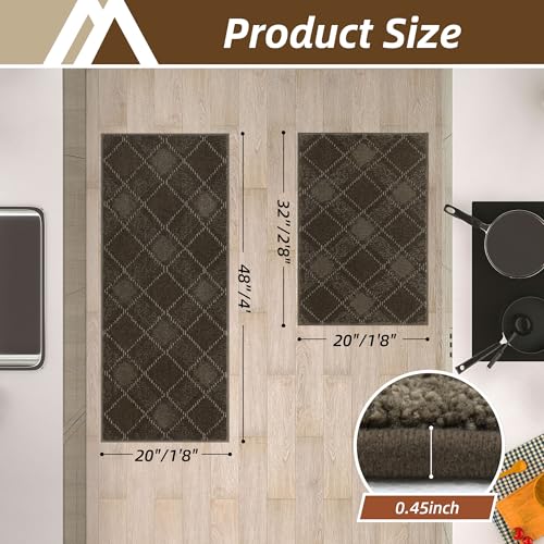 COSY HOMEER Kitchen Rugs and Mats Sets 2PCS Non-Slip Soft Kitchen Mats for Floor Absorbent and Stain Resistant Kitchen Floor Mat Washable Plaid Rugs for Kitchen,20"x32"+20"x48",Brown — view 6