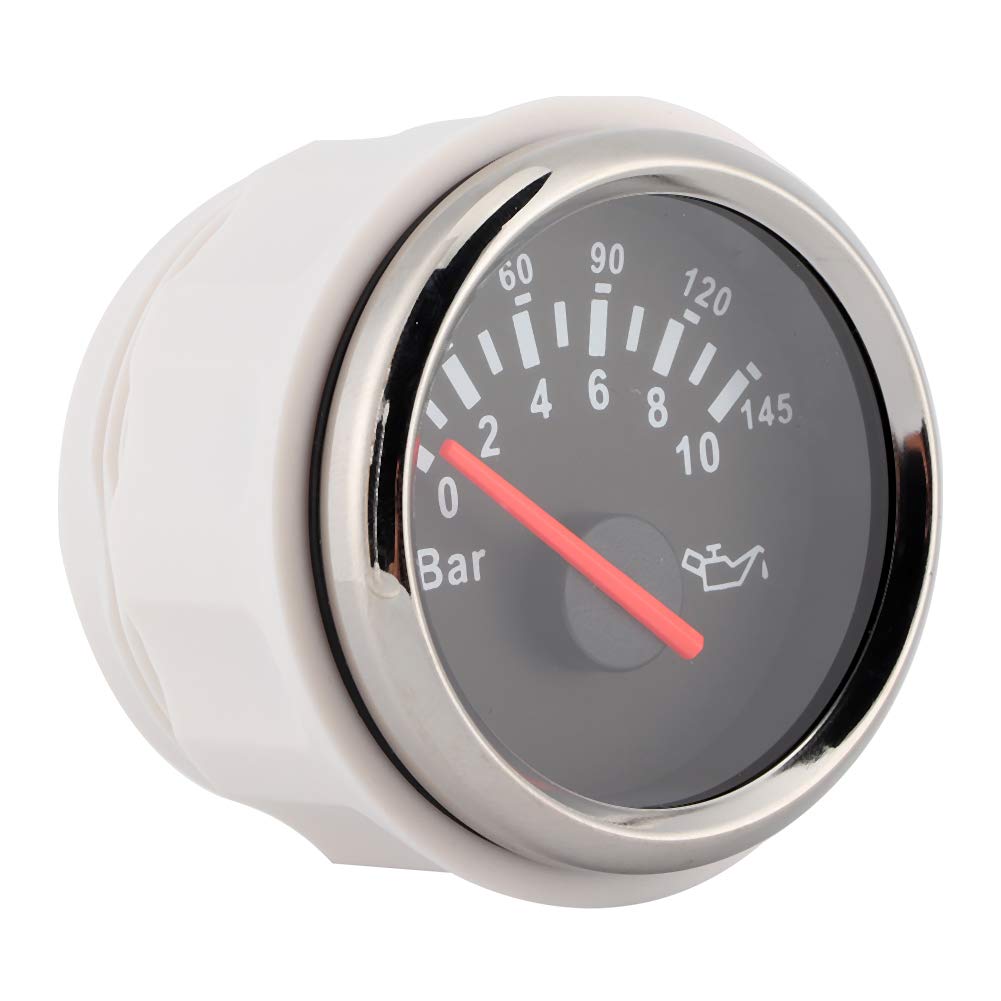 Jauge de Pression D, D'huile Étanche 9-32V 52mm / 2 Pouces 145psi Rétro-éclairage LED Instrument à Cadran Remplacement pour Voiture Bateau Moto pour Compteur D'huile Bat (Noir)
