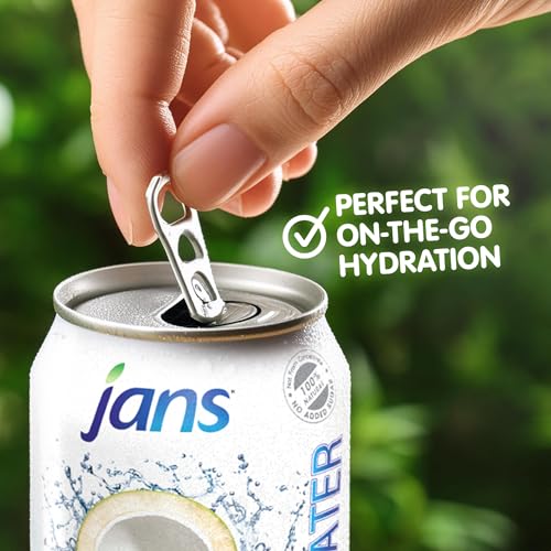 Image of Jans 100% Pure Coconut Water with Pulp (16.57 Fl Oz, Pack of 6) NO Sugar Added | Unsweetened Coconut Water | Not from Concentrate | Non-GMO | Refreshing Taste of the Tropics