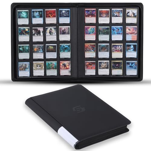 Snekdy premium 1024-pocket trading card binder 16-pocket cards album waterproof PU-leather Cover album with side loading holds gaming baseball basketball & sports cards (Black)