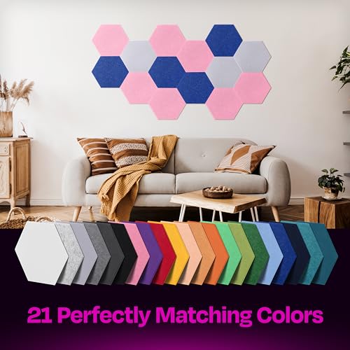 Image of Acoustic Panels 12-Pack Soundproof Wall Panels 12 inchX10.4 inchX0.4 inch Sound Panels High Density Sound Dampening Panels - [Chic Pink Hexagon]