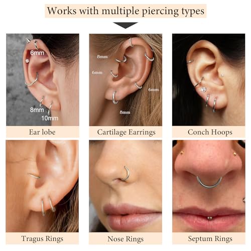 14K Gold Stud Hoop Earrings Stack Set for Women Men:Hypoallergenic Surgical Steel Seamless Earrings,Dainty Small Flat Back earrings for Cartilage Helix Tragus Multiple Piercing Jewelry 5