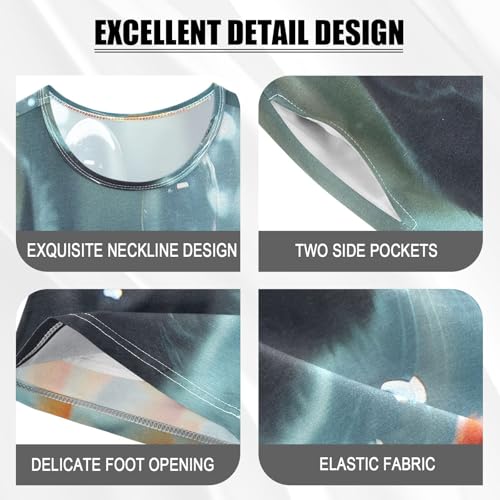 ALAZA Black Cat Fish Abstract Pajamas Set Short Sleeve Cotton Sleepwear Summer Pjs 2 Piece 5-14Y4