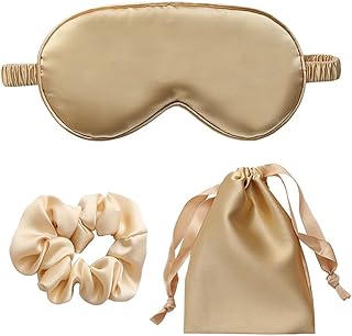 Lot de 3 masques de sommeil en soie artificielle - Masque de sommeil en satin - Chouchous de nuit - Masque occultant pour les yeux - Cadeau de mariage ou de demoiselle d'honneur - Doré