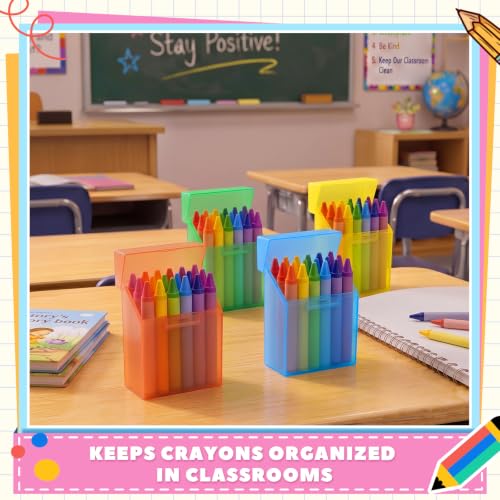 Image of Clabby 4 Pcs Clear Plastic Crayon Boxes Hold 24 Count, Sunset | Organizer Box, Case, Colorful, Portable Storage Holder with Snap Lid, for Kids Boys Girls School Classroom Home Art Supply