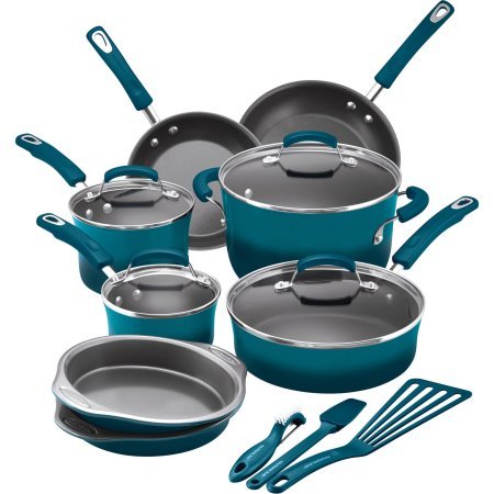 Rachael Ray 15-Piece Hard Enamel Nonstick Cookware Set in Marine Blue