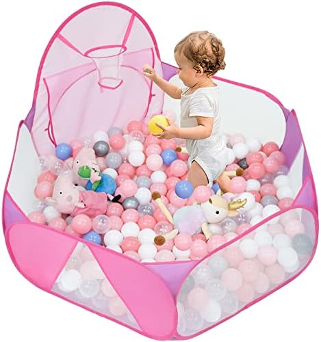 Eocolz Kids Ball Pit Large Pop Up Childrens Ball Pits Tent for Toddlers Playhouse Baby Crawl Playpen with Basketball Hoop and Zipper Storage Bag, 4 Ft/120CM, Balls Not Included 3 51aKAPJ3ZdL. AC
