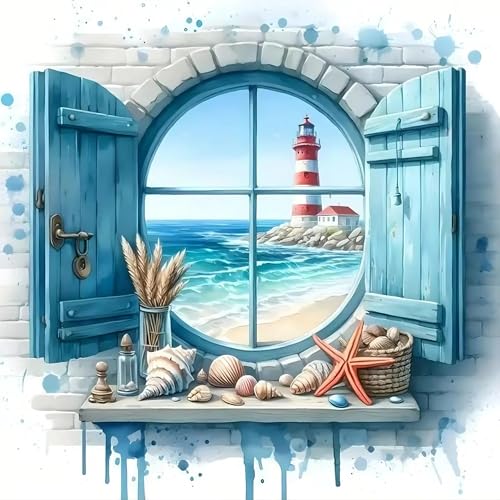 Musevial Beach Stamped Cross Stitch Kits - Colorful Printed Easy Pattern Needlepoint Kits Embroidery Crafts for Adults Beginners Gift 12x16 Inch