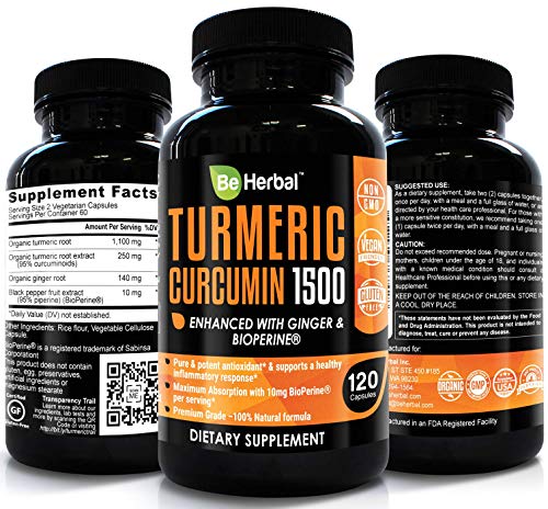 BE HERBAL Organic Turmeric Curcumin with Bioperine 1500mg - The Most Potent Turmeric