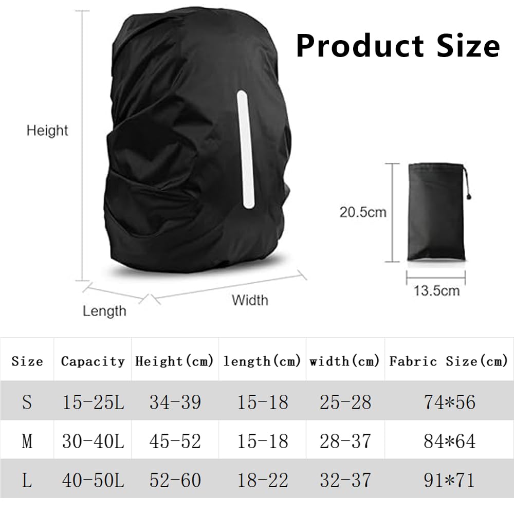LHatrance 2Pcs Waterproof Rain Cover for Backpack, Reflective Rainproof Protector for Anti-dust and Anti-Theft for Outdoor, Cycling, Camping, Hiking, Black (Large (40-50L))
