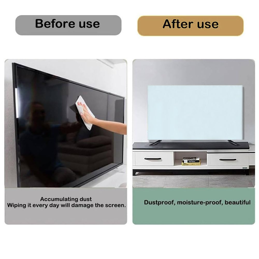Housse de Télévision Anti-Poussière 32-85 Pouces Tissu Élastique Protection Écran Couleur Unie Beige 56-65 Pouces