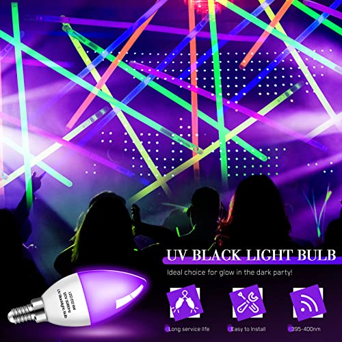 4 Pieces Led Black Light Bulb 6W E12 Base Blacklight Candle Bulb Glow In The Dark Party Level 395 - 400 Nm Halloween Black Lights For Home Stage Dj Disco, Body Paint, Neon Fluorescent Poster #TOP6