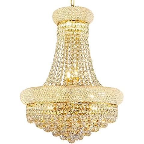 chicstyleme Crown Crystal Chandelier 12 Flammig Cylindrical Ceiling Chandelier Water Drop Crystal Lighting Art Deco Lighting 80 * 60cm Golden Hall Light Adjustable Chain 100cm Cover