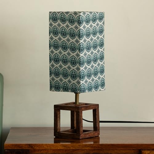 Image of ExclusiveLane 'Paisley-Carved' Mango Wooden Table Lamp for Bedroom Living Room Home Decoration & Bedside Lamp Bed Lamps for Side Table Side Lamp for Bed Room (39.5 Cm, Without Bulb, Handcrafted)