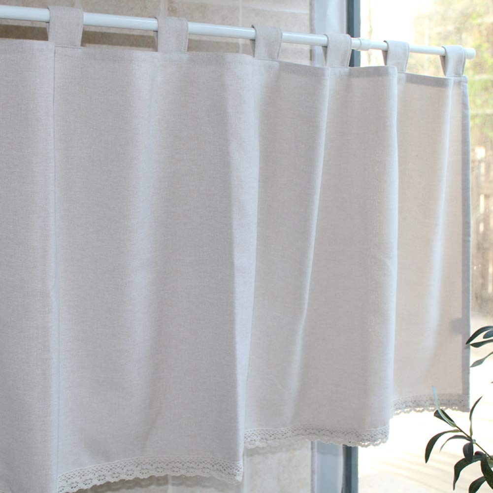 Media cortina de cocina en blanco roto ideal para dar privacidad en cafeterías y ventanas