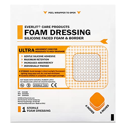 EVERLIT Care Silicone Foam Dressing with Adhesive Border | Highly Absorbent Hypoallergenic Bandages for Chronic Wounds, Bed Sores, Pressure Ulcers | Gentle & Secure Adhesion (4" x 4" | 10 Pack) - Image 5