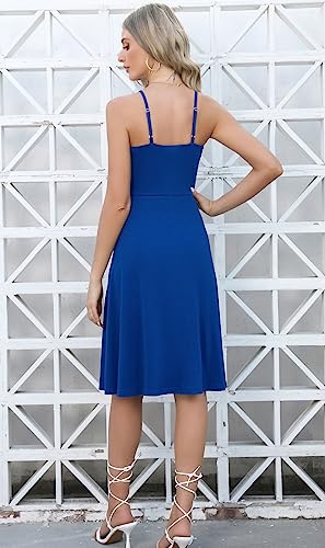 Image of Berydress Women's Casual Beach Summer Dresses 2026 Solid Cotton Flattering A-Line Spaghetti Strap Button Down Midi Sundress