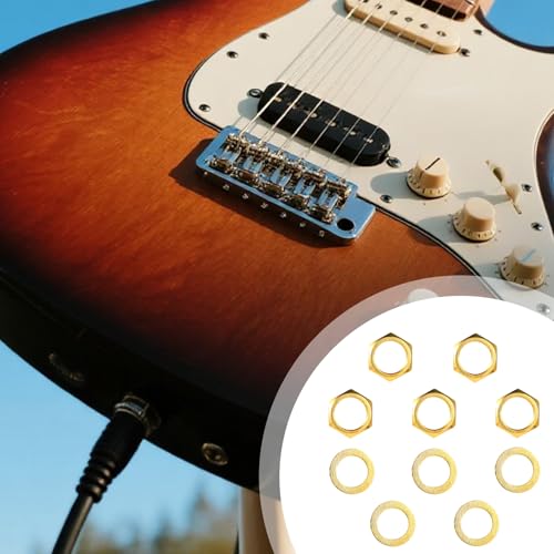5 Set of Guitar Jack Nut and Washer, Alloy Thread 3/8\"-32u Input Output Jack Nut and Washers Replacement Parts for Electric Guitar Bass Sockets(Gold) - Thumbnail 6