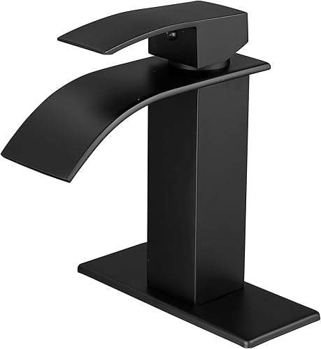 VOTON Grifos de Baño Negros Modernos de Cascada para Lavabo de Baño Grifo de Baño Negro Mate de Una Sola Manija para 1 o 3 Agujeros con Placa de