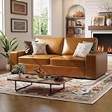ELUCHANG 85' Faux Leather Sofa Couches, 3 Seater Mid-Century Modern Sofa with Extra Deep Seats, Upholstered Cushion&Removable Cover, Comfy Couch for Small Space Living Room Apartment, Brown
