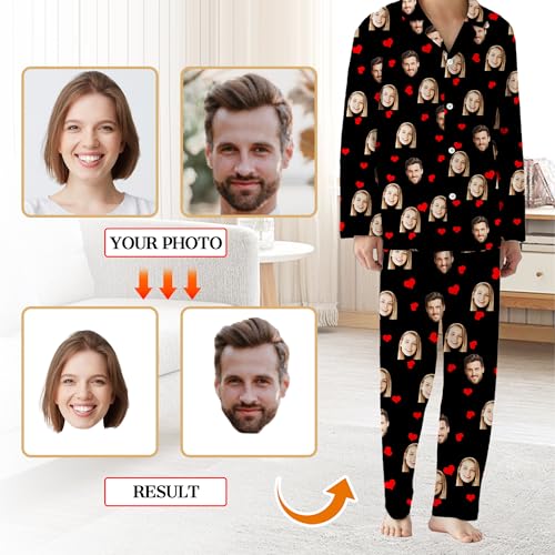Personalized Matching Pajamas Set For Couples Women Men Custom Funny Photo Face Pjs Gifts For Birthday Valentine's Day2