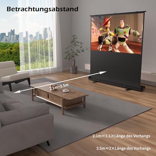 VISULAPEX Leinwand Beamer 80 Zoll 16:9 Bodenleinwand,Mobile Projektionsleinwand,Bodenprojektor Bildschirm 177x 99.5cm für Heimkino,Outdoor,Büro,Camping