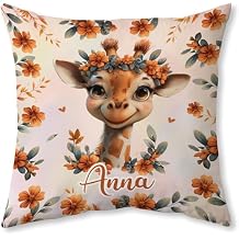 Hyturtle Personalized Cute Giraffe Pillow - Floral Giraffe Gift for Women - Gift for Giraffe Lover - Animal Gift for Lovers - Giraffe Gifts On Birthday - Custom Pillow with Insert Home Decor