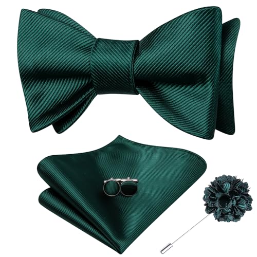 Image of Dubulle Self Tie Bow Ties and Lapel Pin for Men Paisley Solid Mens Bowtie and Handkerchief Cufflinks Set Wedding