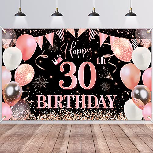 30 Años Decoración de Fiesta de Cumpleaños,Oro Rosado Negro Grande Póste 30 Aniversario Feliz Cumpleaños Pancarta,30 Hombre Mujer Pancarta 30 Fiesta de Cumpleaños