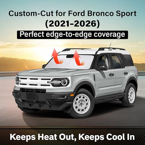 Image of EcoNour Windshield Sun Shade Compatible for Ford Bronco Sport 2021-2026 | SUV Front Window Sunshade | Foldable Sun Visor Protector | UV & Heat Blocking | Keeps Interior Cooler