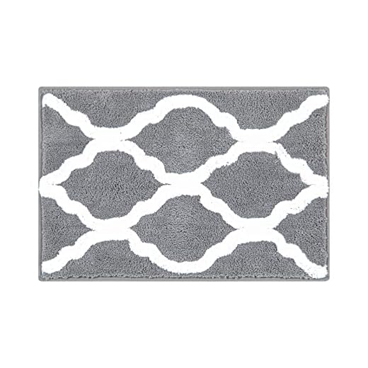 Pauwer Microfiber Bathroom Rugs Geometric, Non Slip Bath Rugs Floor Mat Machine Washable (18"x26", Grey)