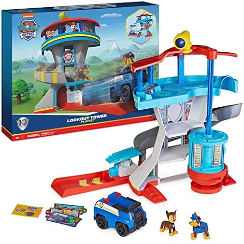 PAW PATROL. 10. Jubiläum, Lookout Tower, Hauptquartier Spielset mit 1 Chase Basis Fahrzeug, 2 Chase Figuren und Zubehör, geeignet für Kinder ab 3 Jahren Cover