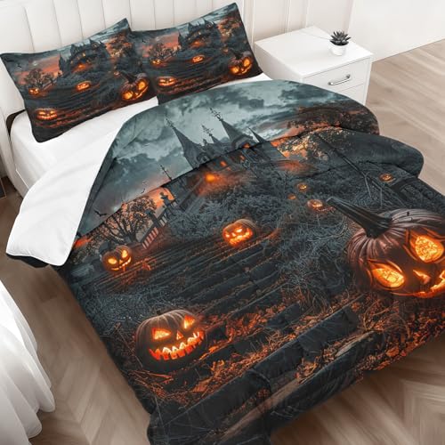 Halloween Comforter Set Queen Size, 3 Piece Soft Fluffy Lightweight