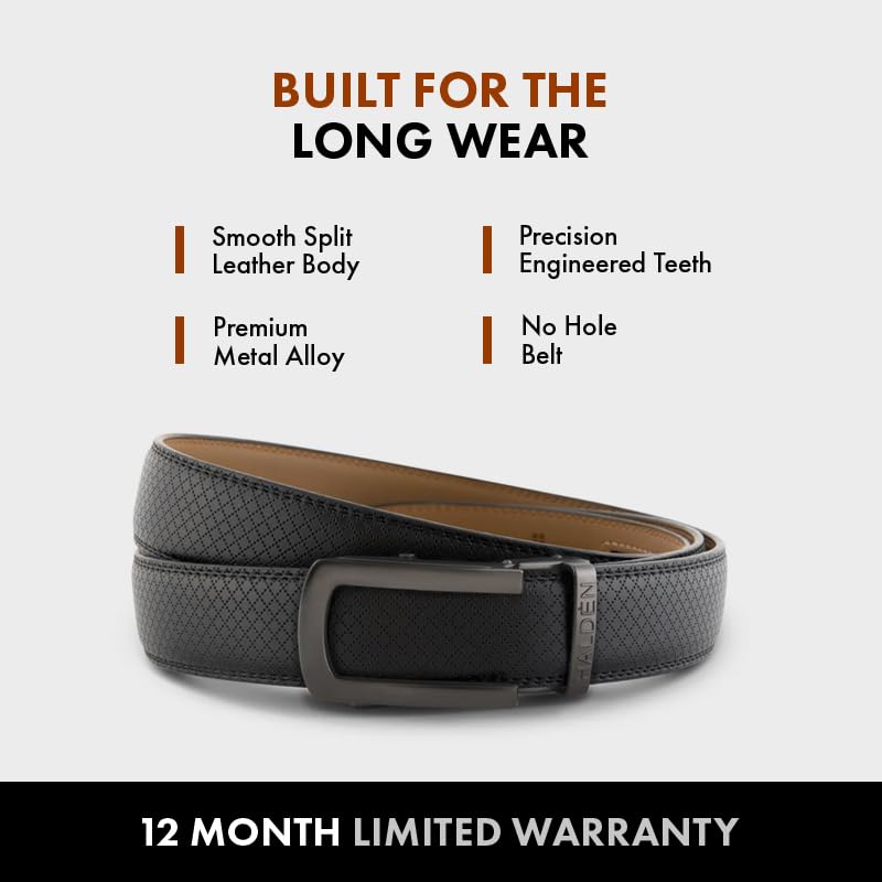 Image of HALDEN THEO Belt For Men Leather Original (Adjustable Fits Up to 44 Inch Waist) Ratchet Straps, Unique Magnetic Auto-lock Buckle Adjustable Belt For Men